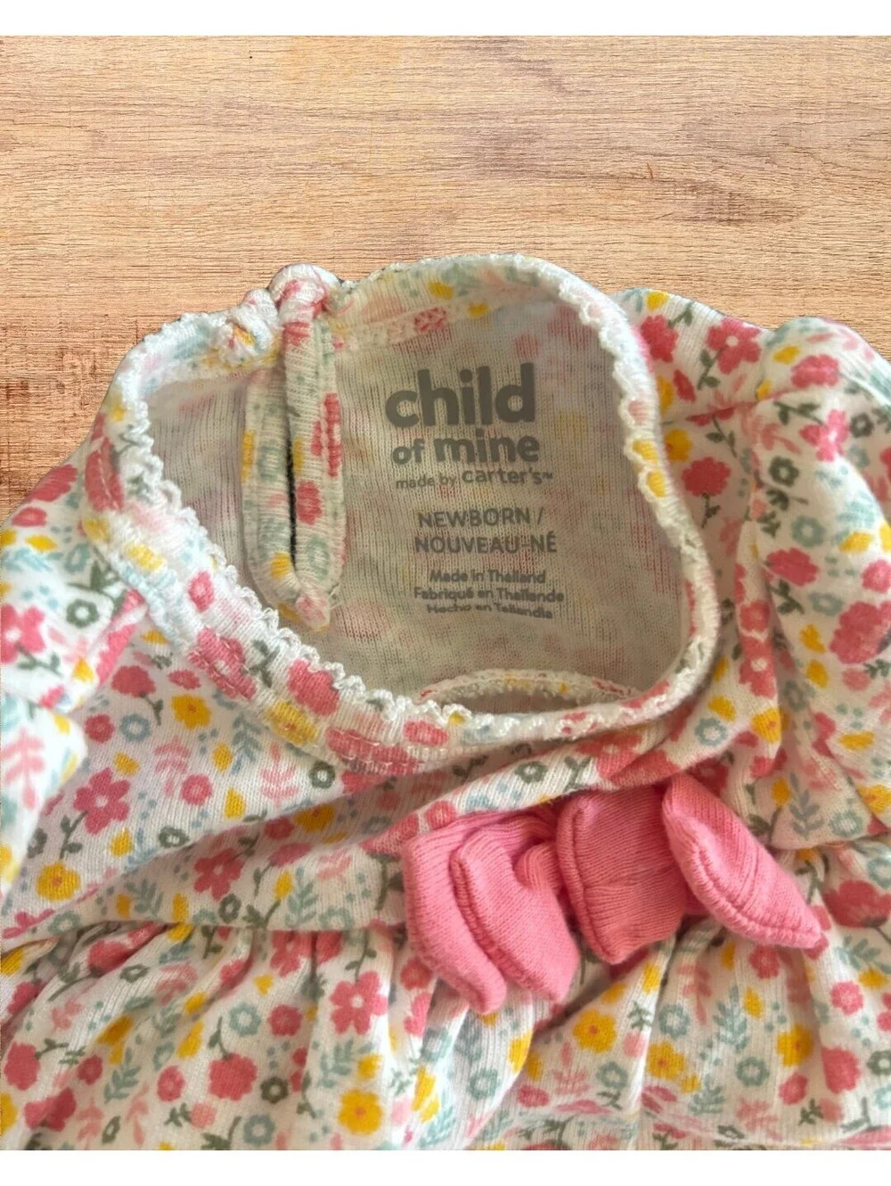 Child of Mine Newborn Pink Floral Dress Bodysuit 100% Cotton